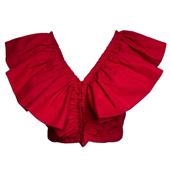 Iorane Top Red Ruffles Crop Flutter Sleeve Coquette Resort Vacation Blouse - Picture 3 of 11
